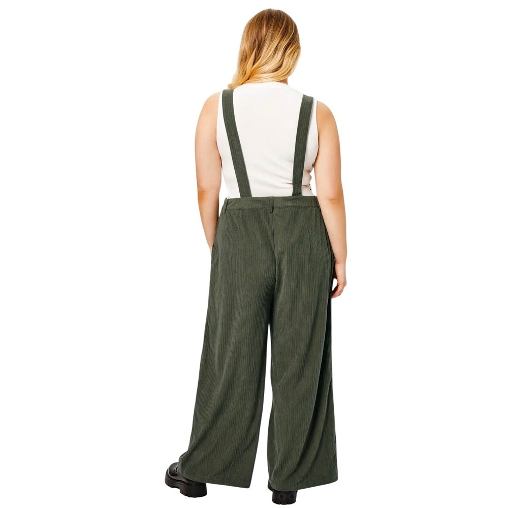 Cider Corduroy Overalls Women XS Green Wide Leg Bib Pocket Dungarees Retro Boho - Picture 2 of 9